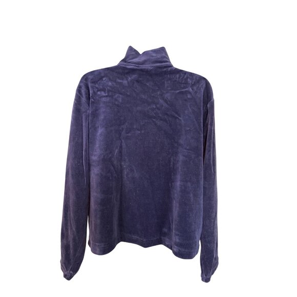 Erika Women’s Navy Velour Zip Jacket L Purple Lounge Casual Retro Y2K Track Coat - Picture 3 of 7